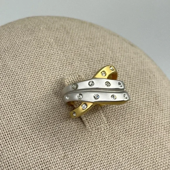 Two-Tone Gold & Silver Crystal Statement Ring, Size 5 - Picture 11 of 12